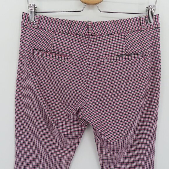 Banana Republic Women 4 Sloan Pink Brown Black Check Cropped Pants Zip Pockets - Picture 7 of 13